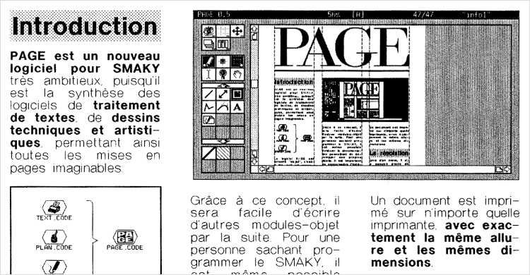 Le magazine Smaky Info de décembre 1989 annonce le logiciel Page, de Daniel Roux