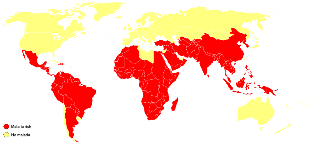 Répartition de la malaria dans le monde