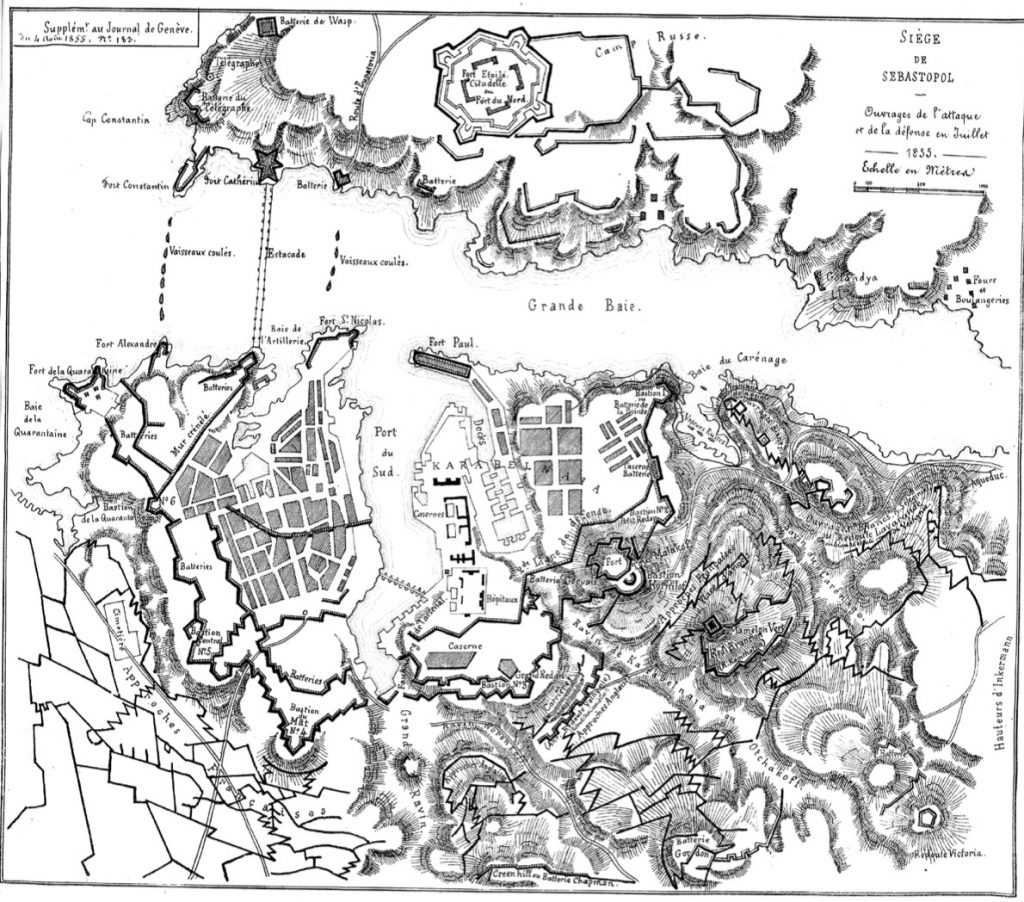 Le Journal de Genève, en 1855, explique en carte le siège de la ville de Sébastopol, un des moments clés de la guerre de Crimée